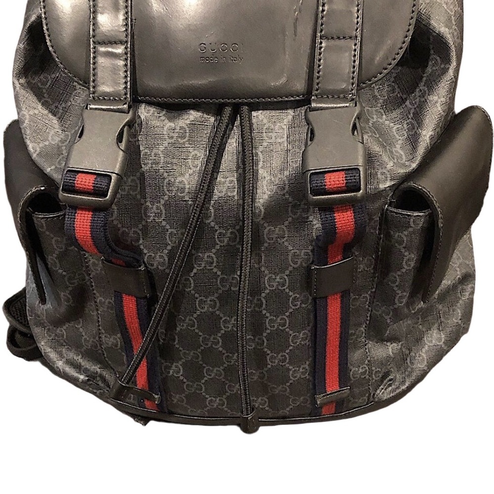 GUCCI GG SUPREME Backpack Black Soft Canvas Leather Large Size AUTHENTIC - Picture 13 of 17